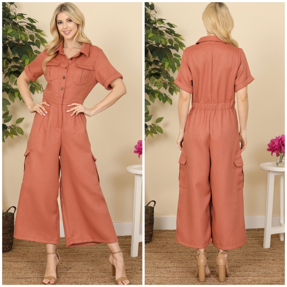 Women's Rust Color Utility Chic Jumpsuit - Picture 4 of 7